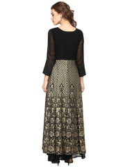 Black & Golden Foil Print A-Line Kurta-AHKUGRFP-349
