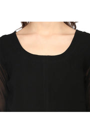 Black & Golden Foil Print A-Line Kurta-AHKUGRFP-349