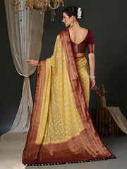 Women's Georgette Cream Woven Design Designer Saree With Blouse Piece-34ALEKHA3401