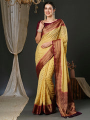 Women's Georgette Cream Woven Design Designer Saree With Blouse Piece-34ALEKHA3401