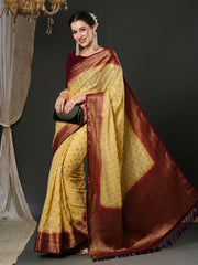 Women's Georgette Cream Woven Design Designer Saree With Blouse Piece-34ALEKHA3401