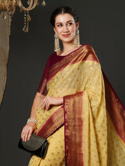 Women's Georgette Cream Woven Design Designer Saree With Blouse Piece-34ALEKHA3401