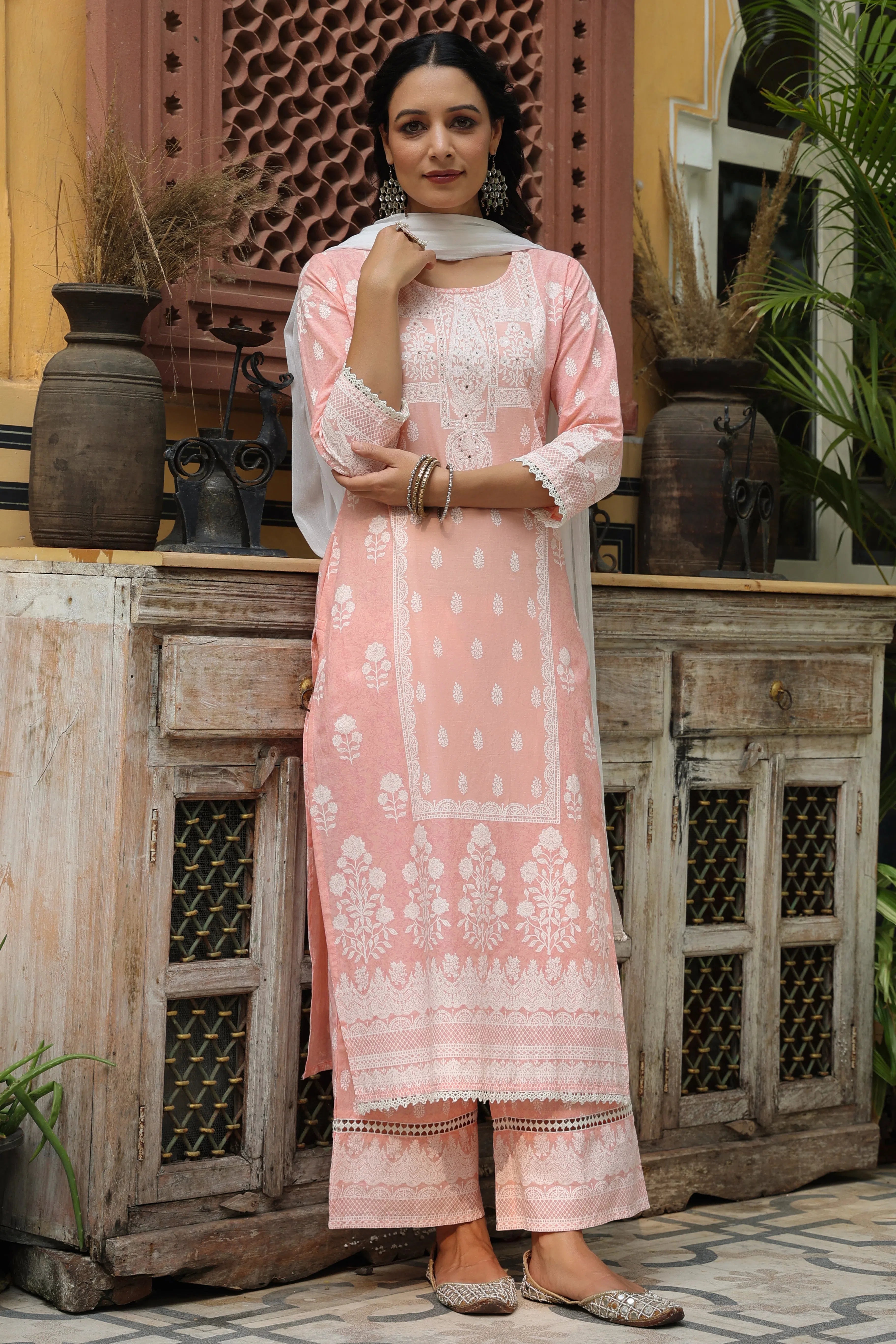 Peach Printed Kurta Set for Women | Cotton Indian Kurtas