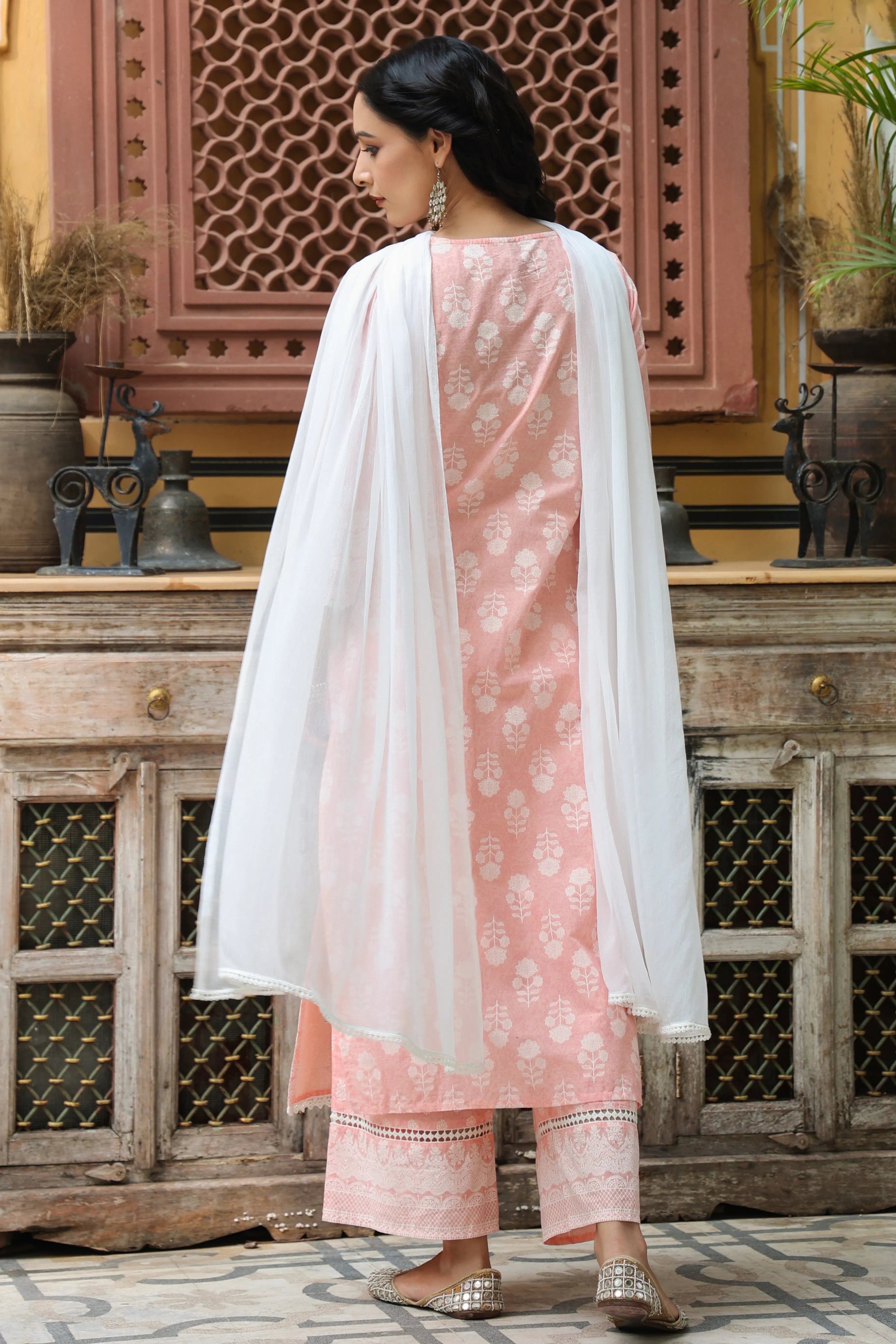 Peach Printed Kurta Set for Women | Cotton Indian Kurtas
