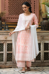 Women's Peach Printed Straight Kurta Sets