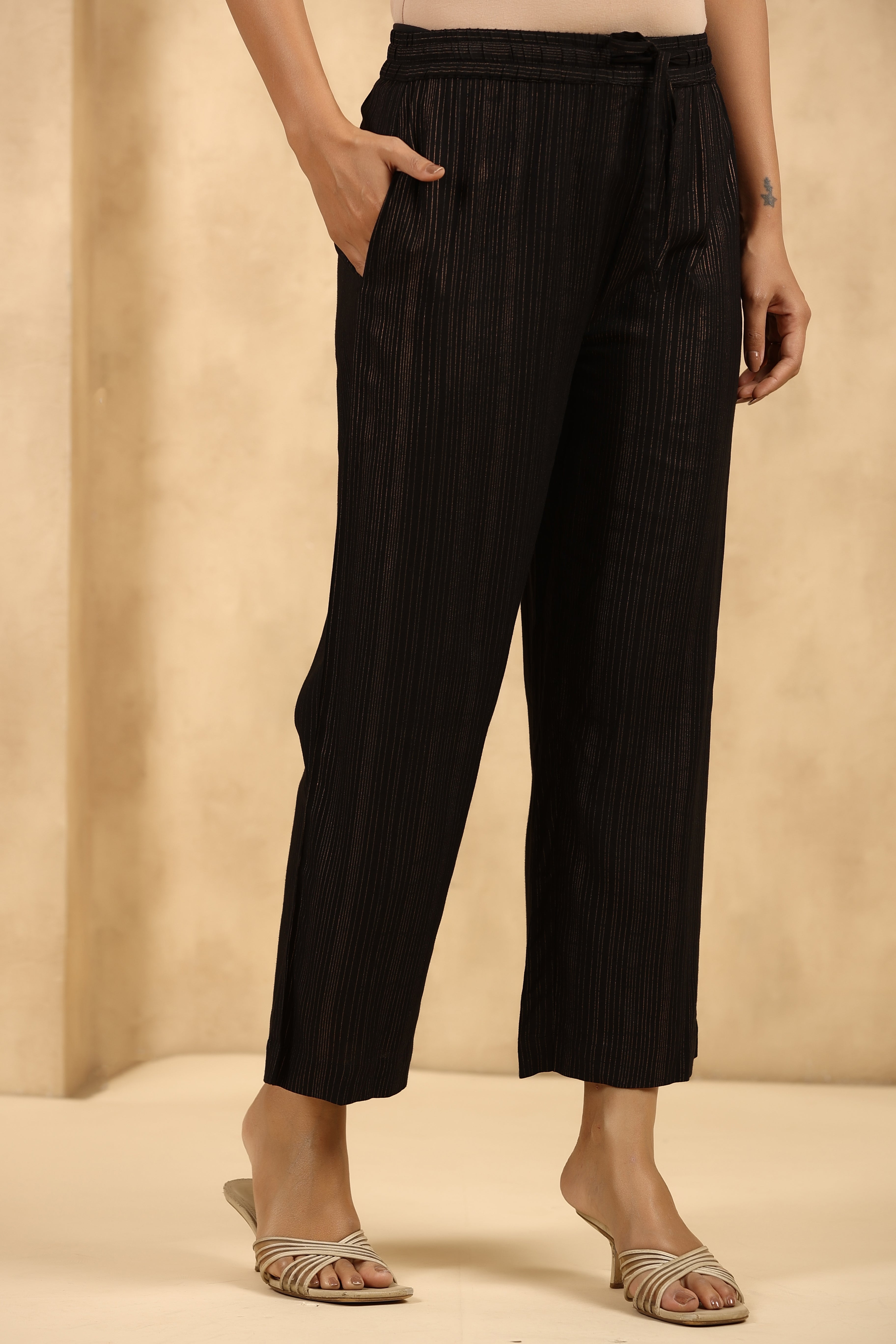 Buy Black Cotton Solid Wide-Leg Palazzo Online in India