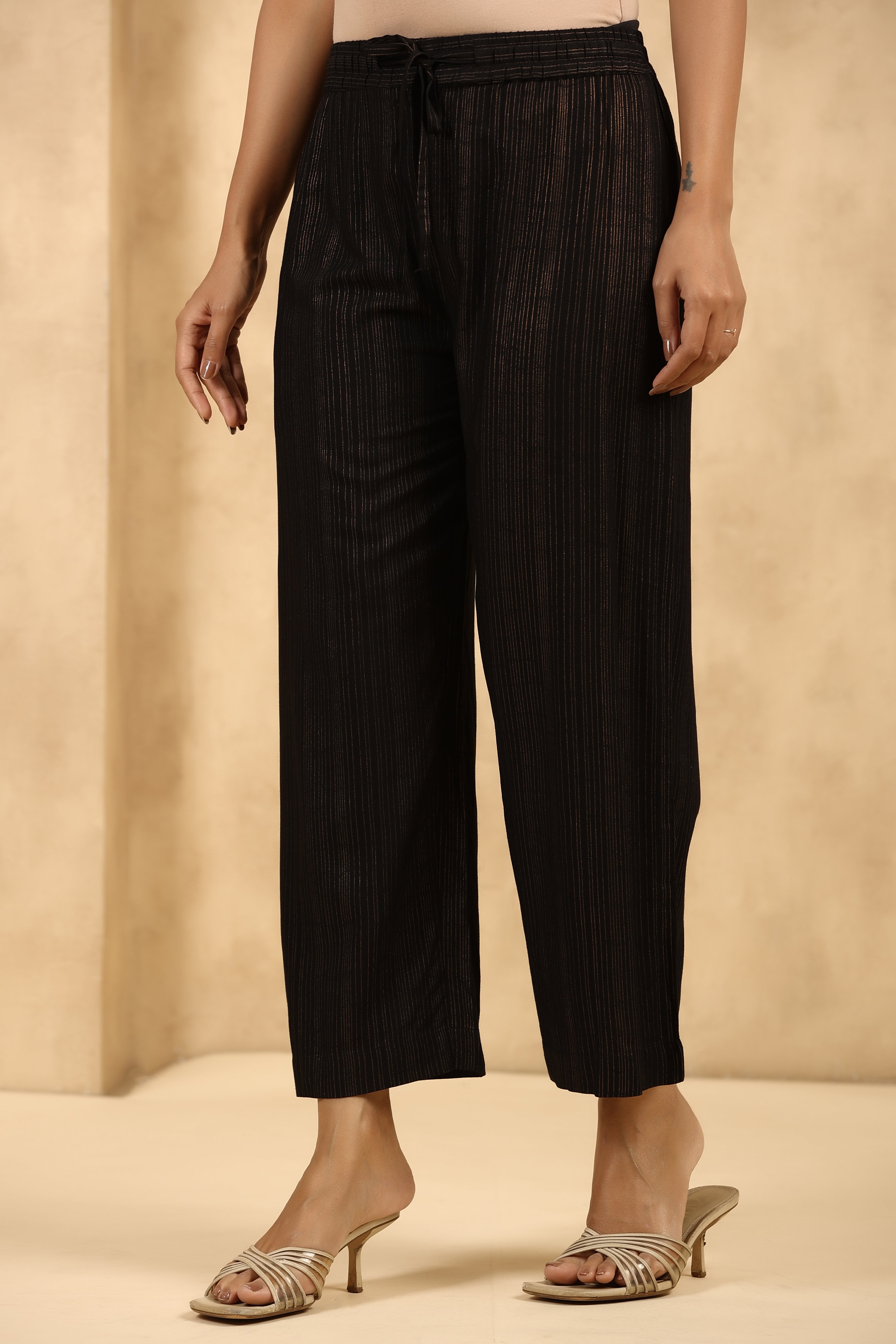 Buy Black Cotton Solid Wide-Leg Palazzo Online in India