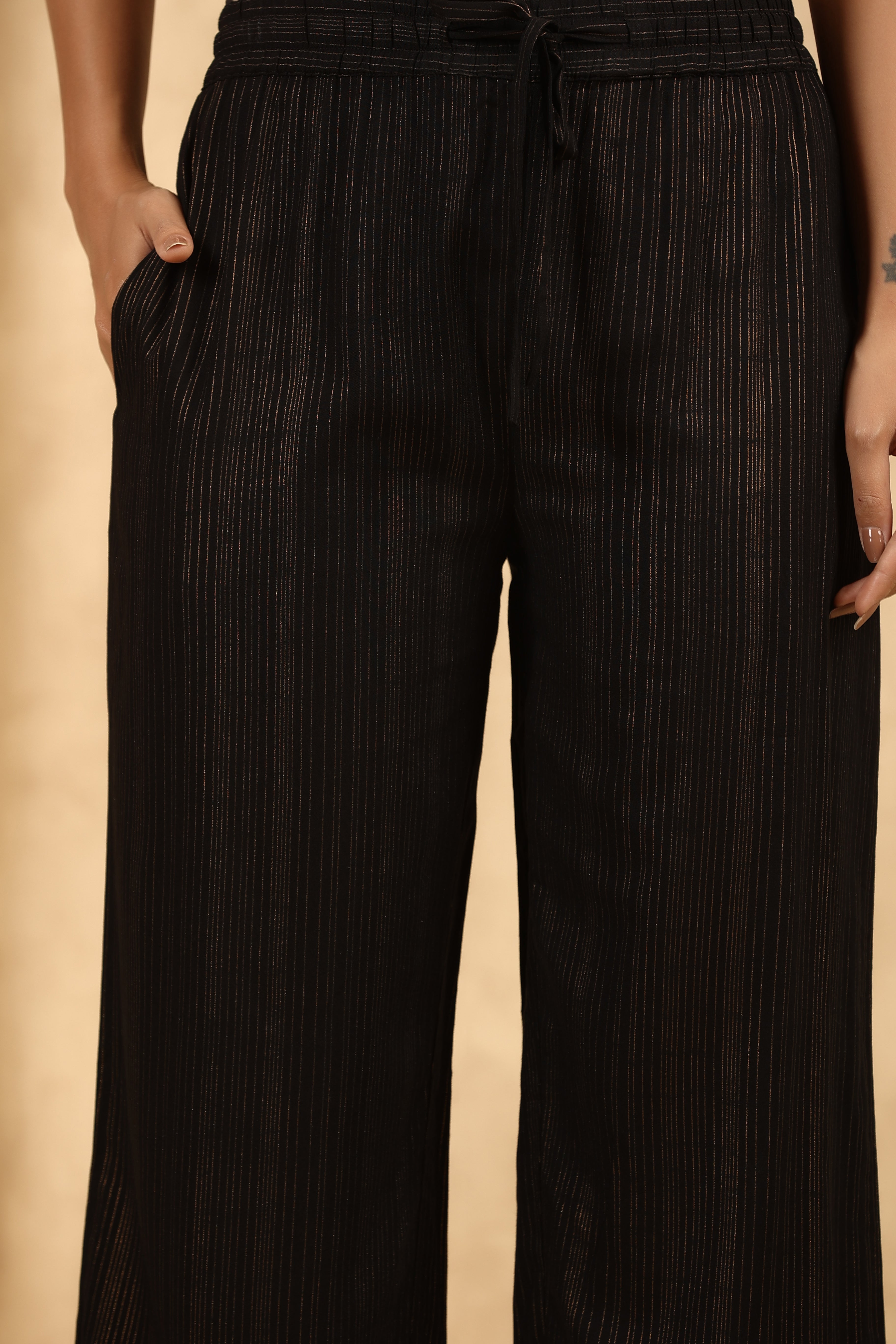 Buy Black Cotton Solid Wide-Leg Palazzo Online in India