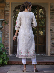 Women'S Pink Viscose Shantoon Festive Printed Straight Kurta