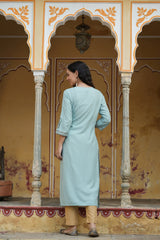 Women's Sage green Rayon Printed Straight Kurta