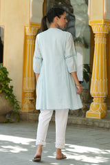 Women's Sky blue Cotton Silk Solid A-Line Kurta