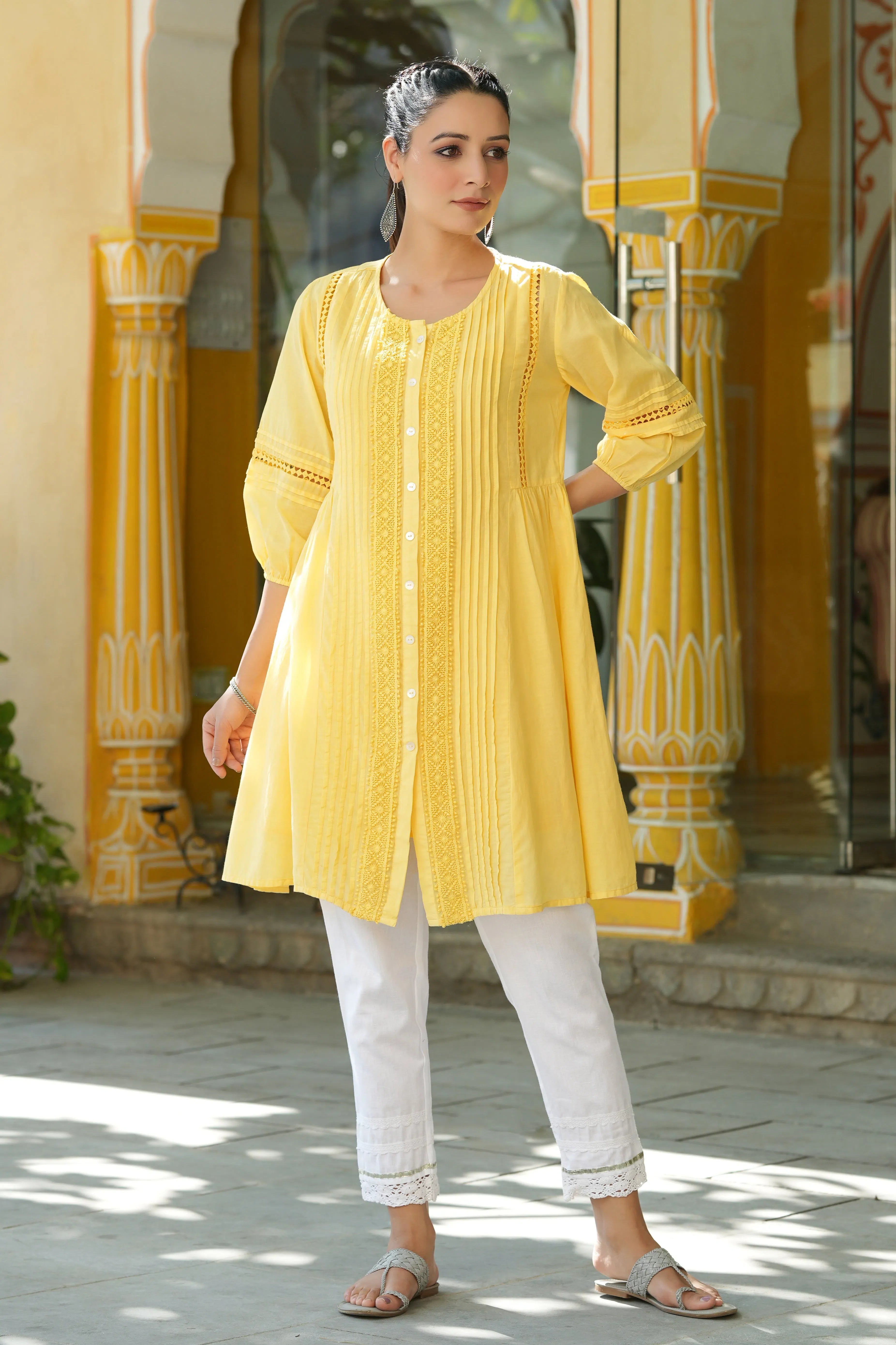 Yellow Cotton Silk Kurta | Elegant Indian Kurtis for Women