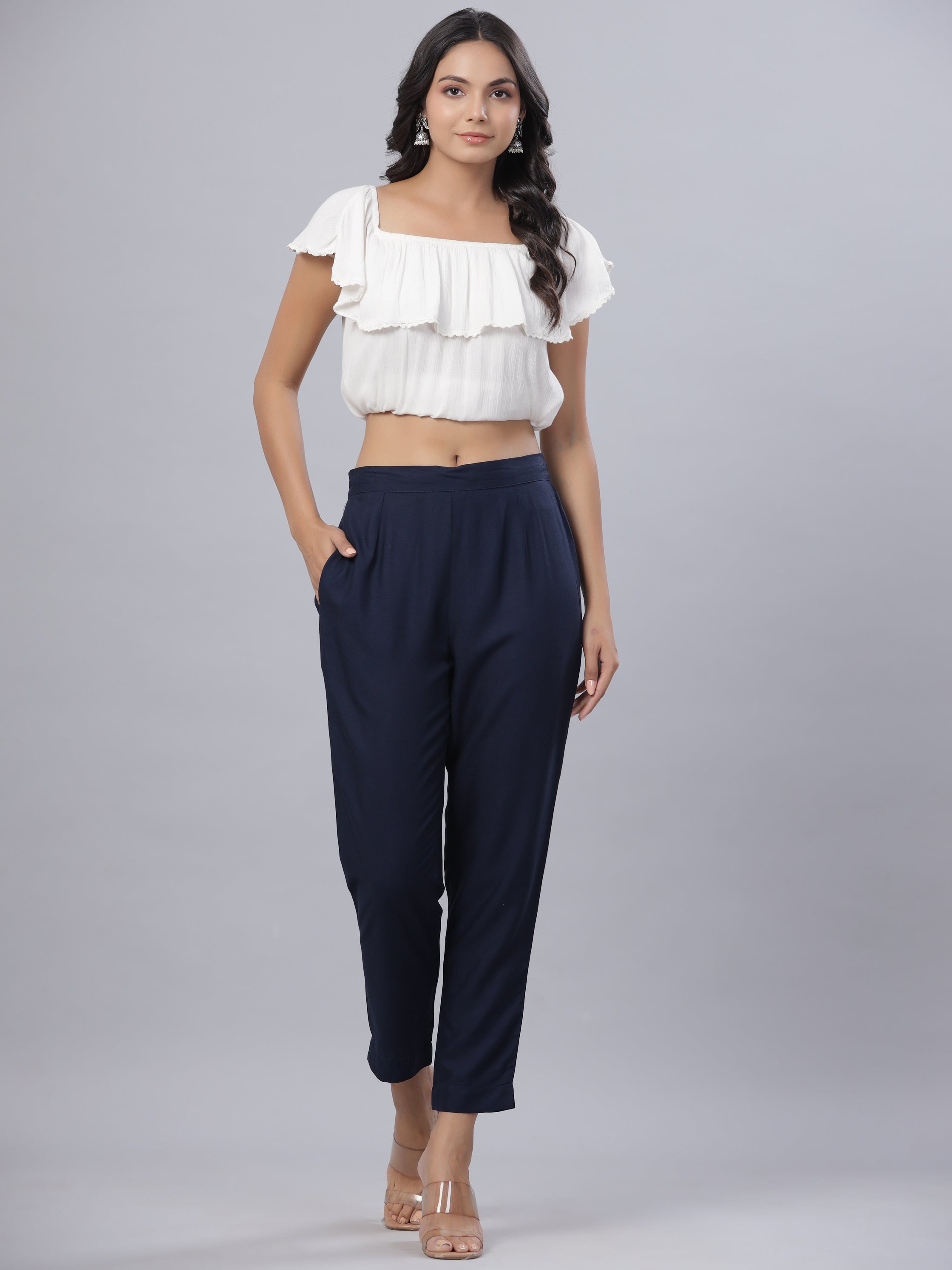 Buy Beige Cotton Solid Straight Pant Online in India