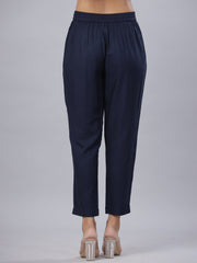 Juniper Women's Blue LIVA Rayon Solid Stright Slim Pant