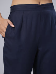 Juniper Women's Blue LIVA Rayon Solid Stright Slim Pant