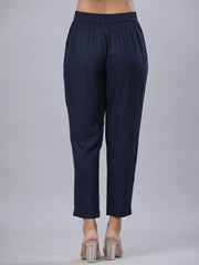 Women's Navy Rayon Solid Stright Slim Pant