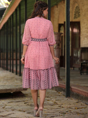 Women's Pink Georgette Printed Flared Dress