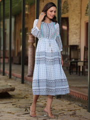 Women's Skyblue Georgette Printed Flared Dress