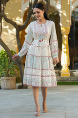 Women's Ivory Printed Teired Dress