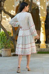 Women's Ivory Printed Teired Dress