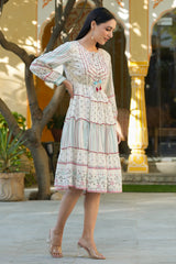 Women's Ivory Printed Teired Dress