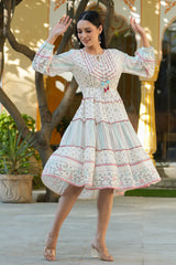Women's Ivory Printed Teired Dress