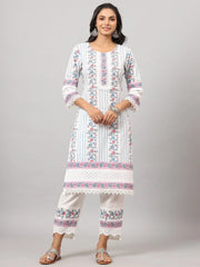 Women'S Off-White Cambric Printed Stright Kurta Sets