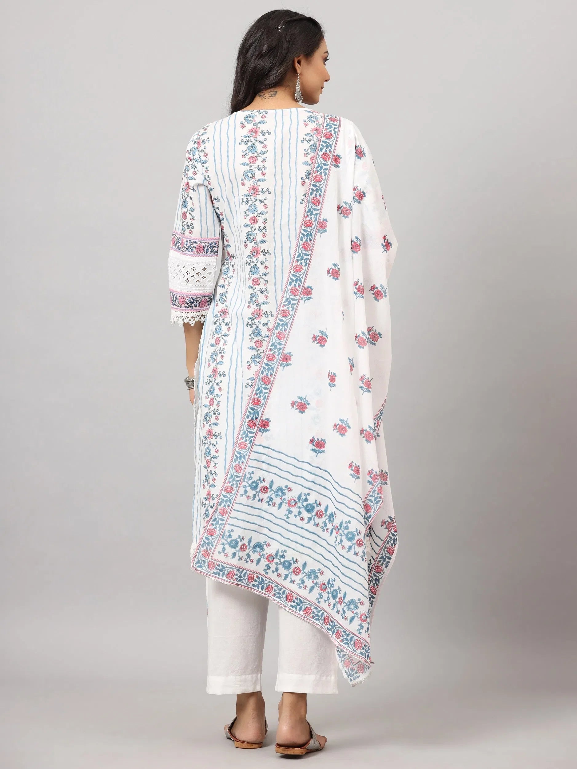 Off-White Printed Cotton Kurta Set | Indian Kurtis Collection