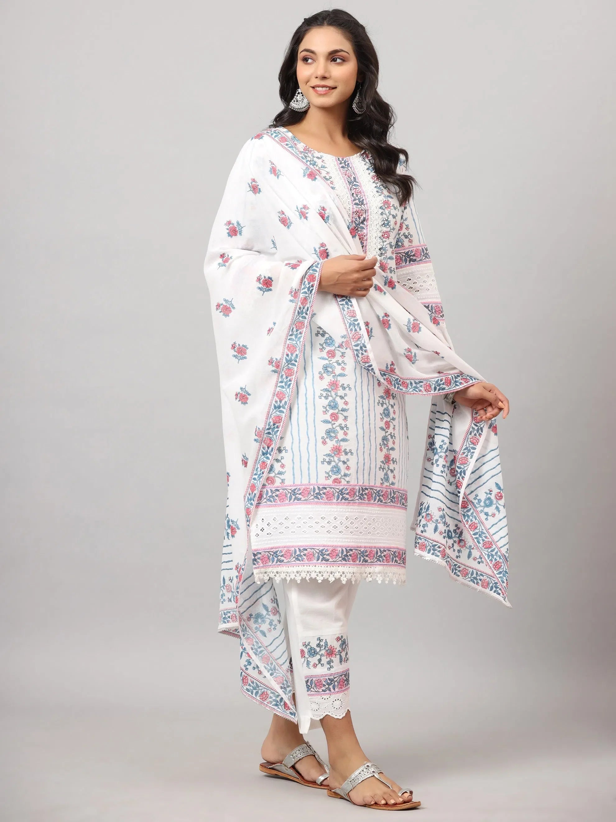 Off-White Printed Cotton Kurta Set | Indian Kurtis Collection