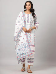 Women'S Off-White Cambric Printed Stright Kurta Sets