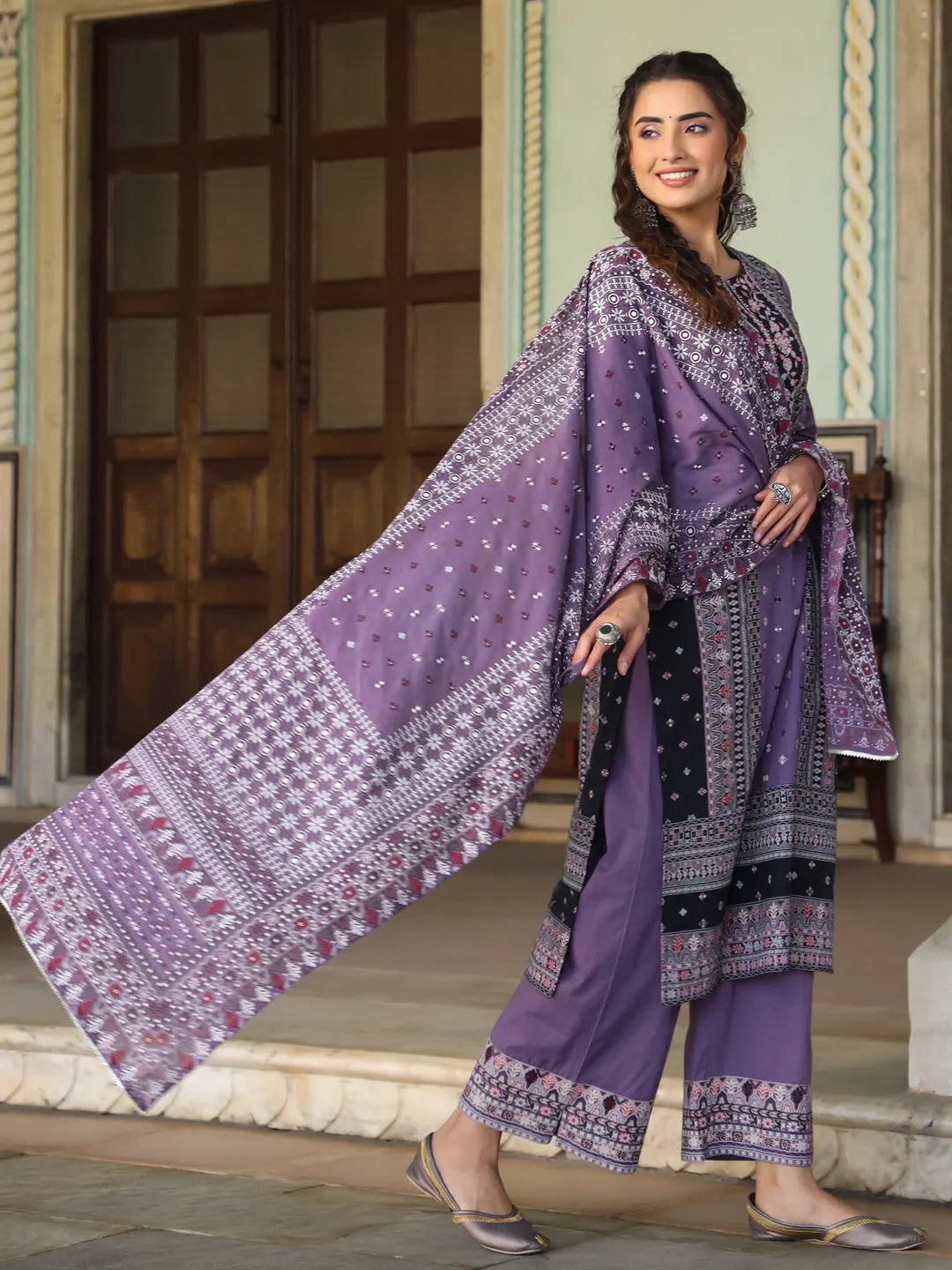 Lavender Printed Kurta Set - Cotton Indian Kurtis Collection