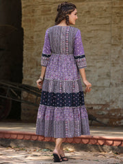 Women'S Lavender Printed Tiered Dress