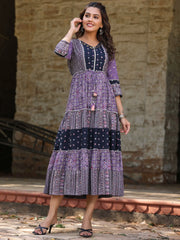 Women'S Lavender Printed Tiered Dress