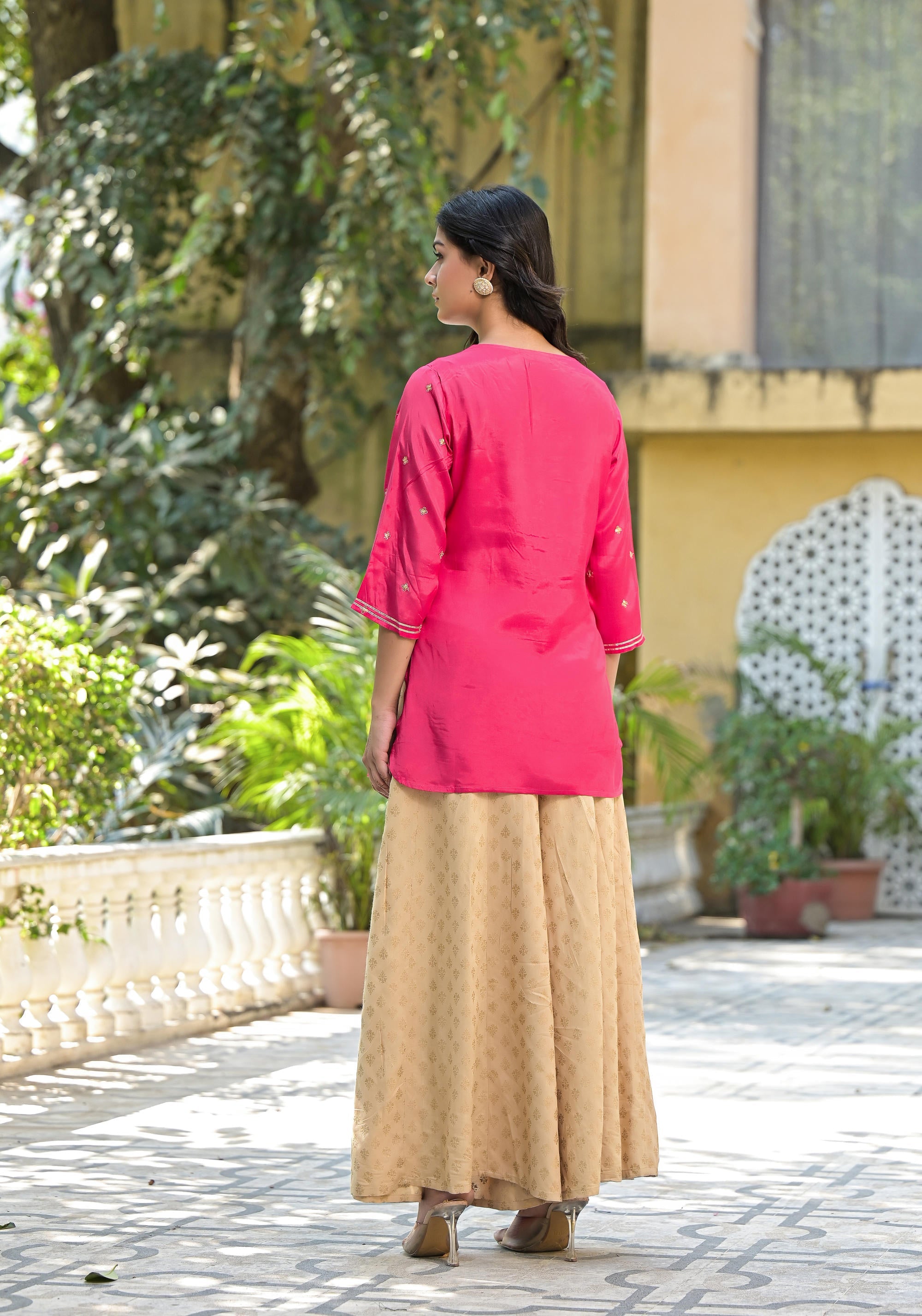 Fuchsia Solid Shantoon Tunic With Sequins & Zari Work | DesiQlo