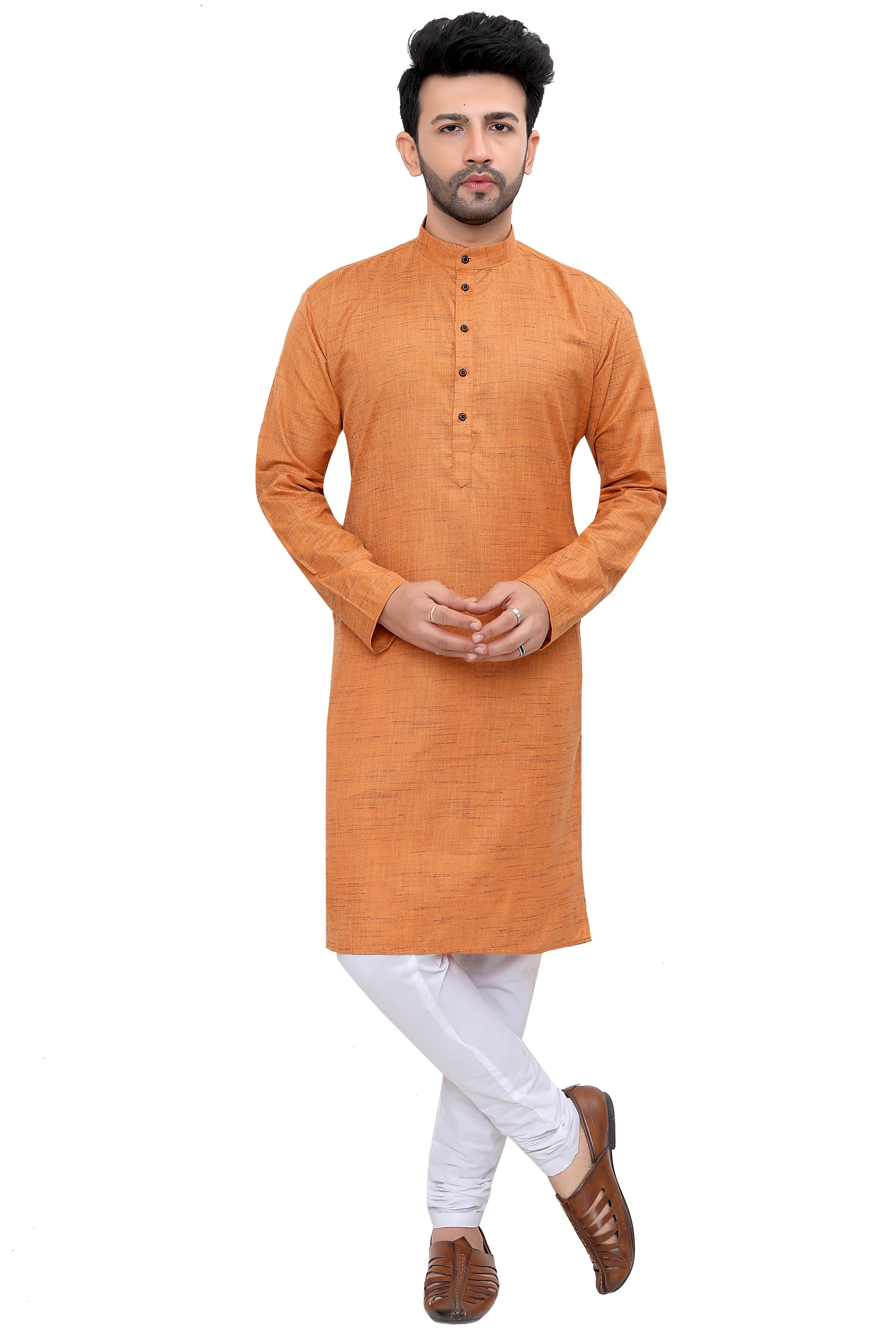 Cotton Kurta Pyjama Set for Men - Gold | KPSGKHBR38 | DesiQlo