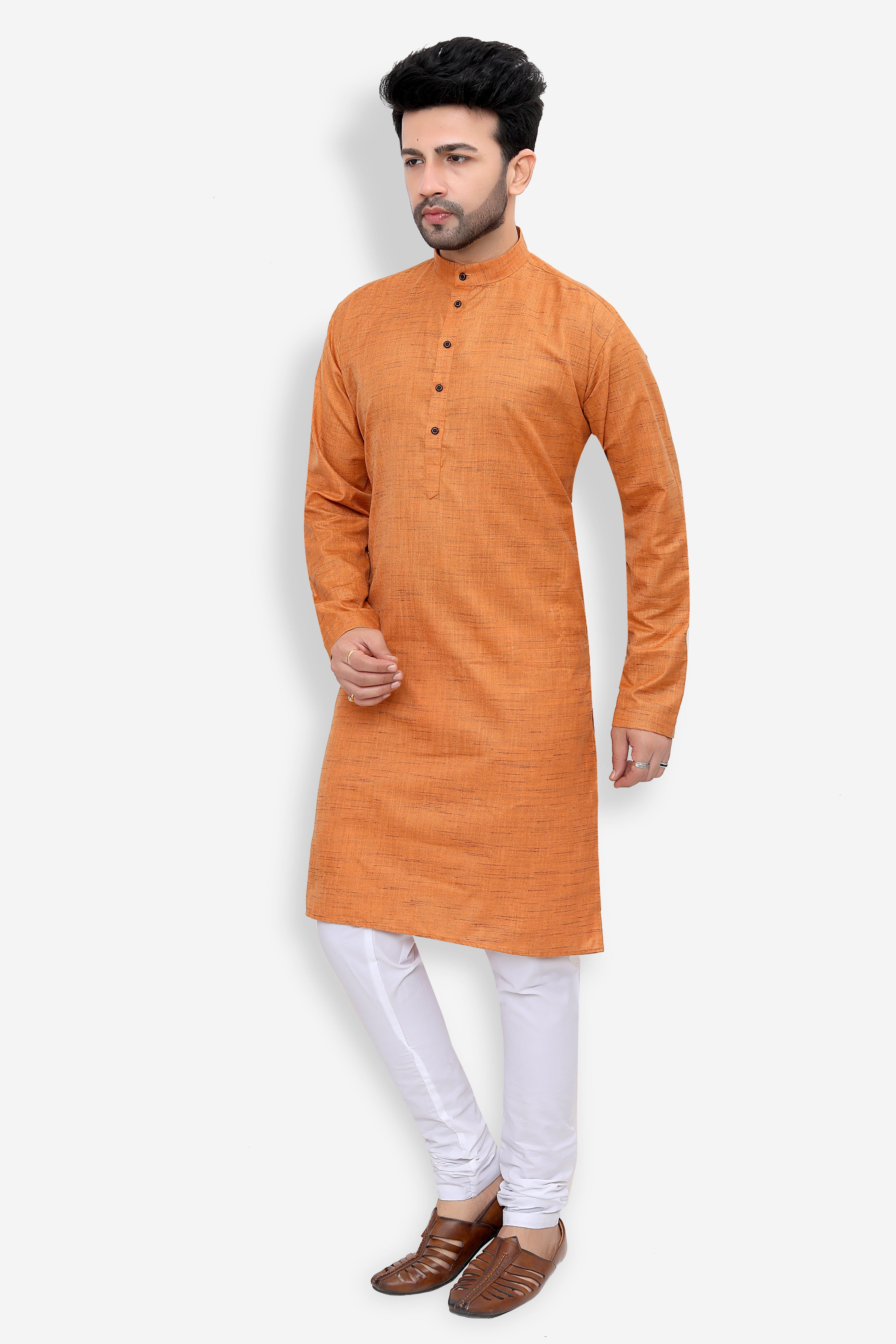 Cotton Kurta Pyjama Set for Men - Gold | KPSGKHBR38 | DesiQlo