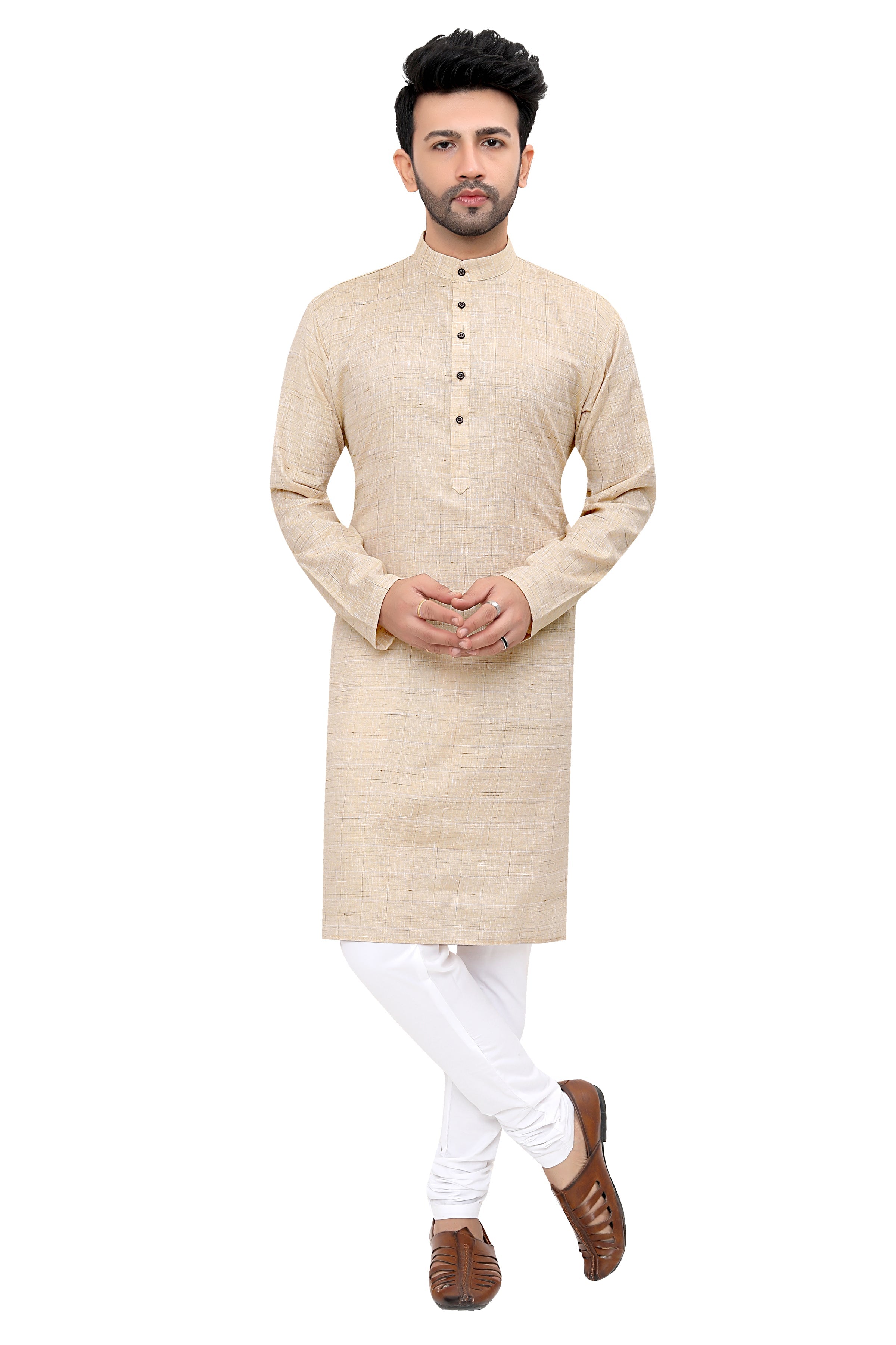 Cotton Kurta Pyjama Set for Men - Beige | KPSGKHBE42 | DesiQlo