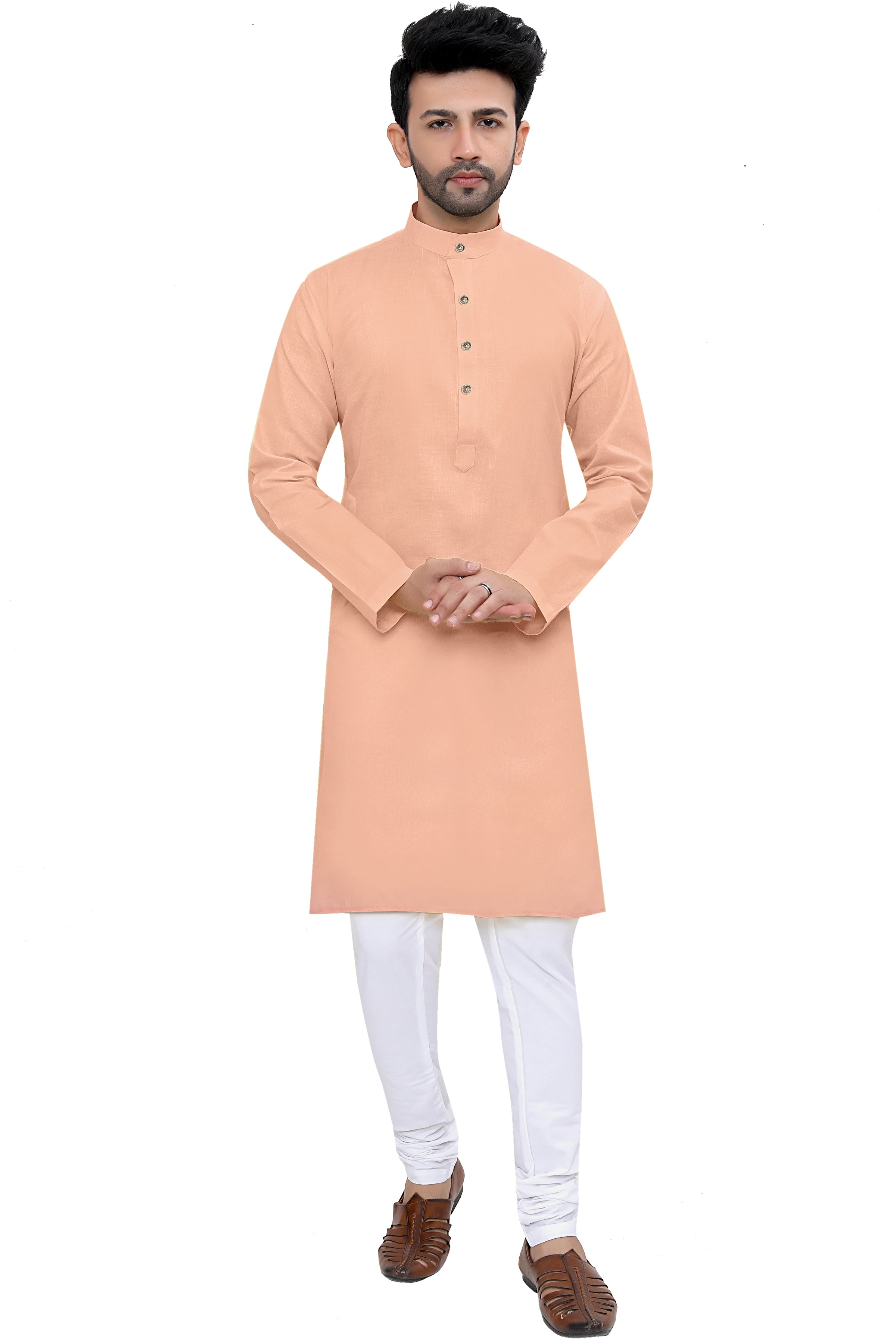 Cotton Kurta for Men - Peach | KPSGSPCH36 | DesiQlo