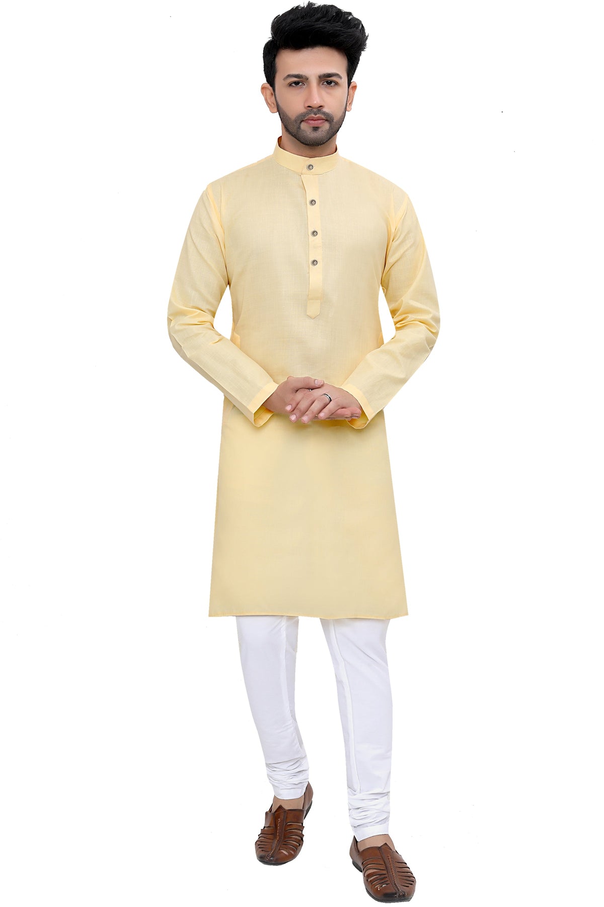 Cotton Kurta Pyjama Set for Men - Yellow | KPSGSYEL36