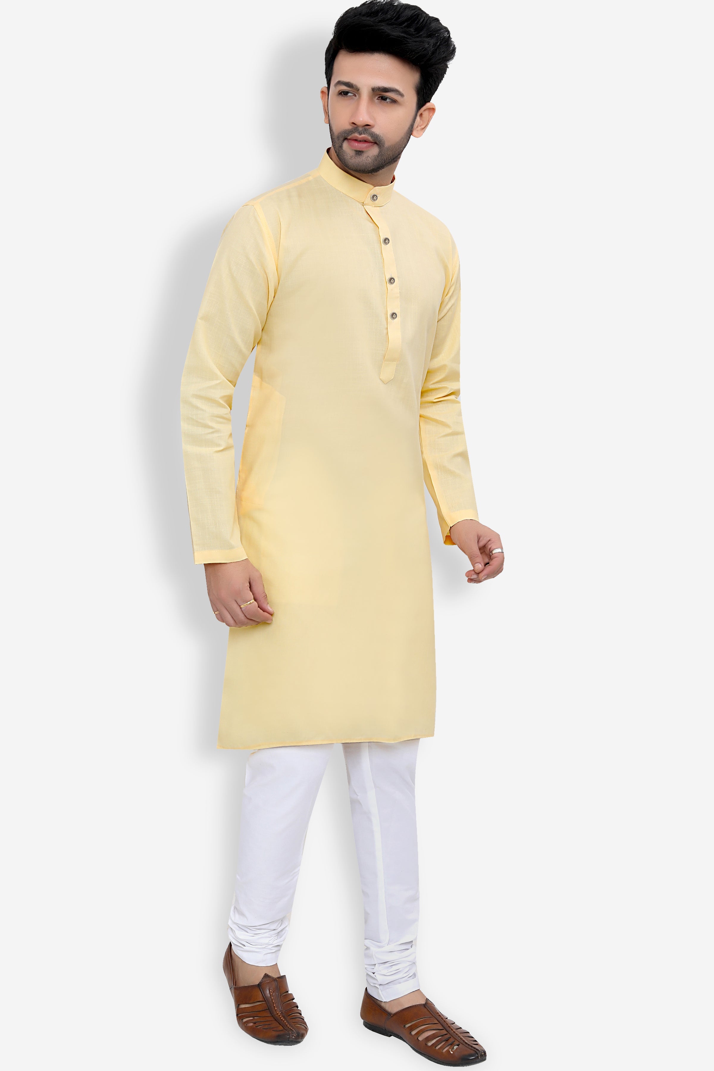 Cotton Kurta Pyjama Set for Men - Yellow | KPSGSYEL36 | DesiQlo