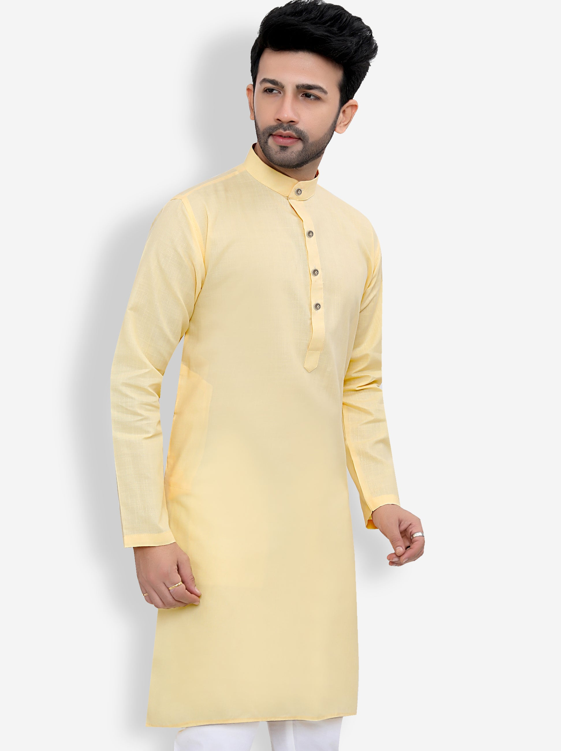 Cotton Kurta Pyjama Set for Men - Yellow | KPSGSYEL36 | DesiQlo