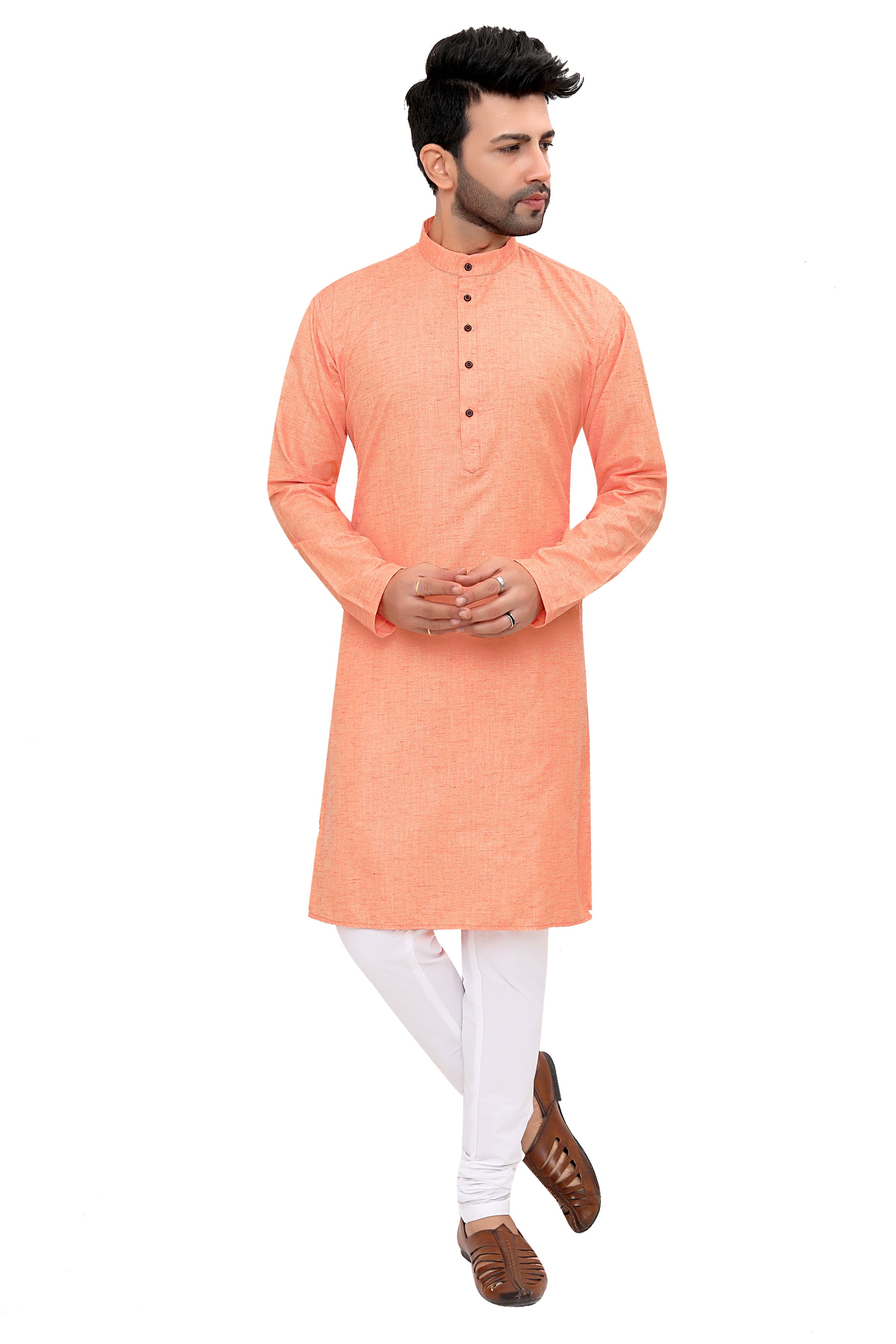 Cotton Kurta Pyjama Set for Men - Orange | KPSGKHOR38 | DesiQlo