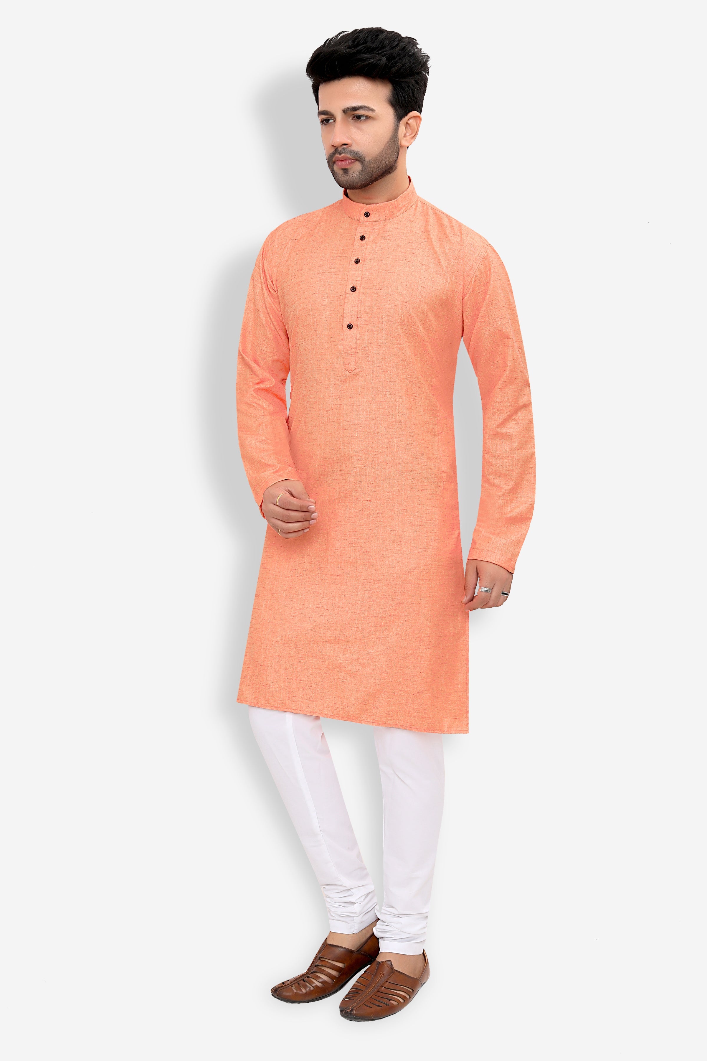 Cotton Kurta Pyjama Set for Men - Orange | KPSGKHOR38 | DesiQlo