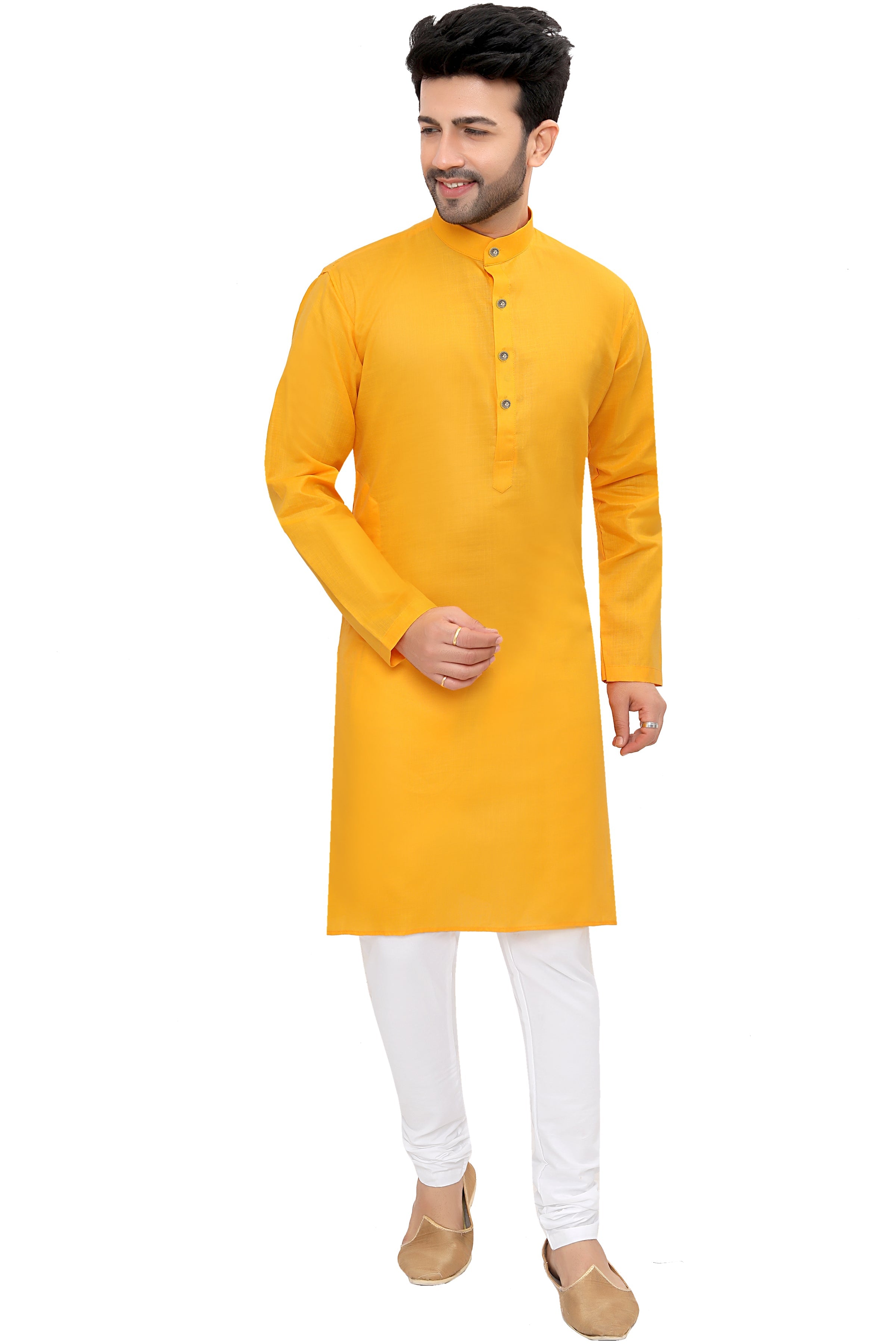 Cotton Kurta Pyjama Set for Men - Yellow | KPSGSMAN36 | DesiQlo