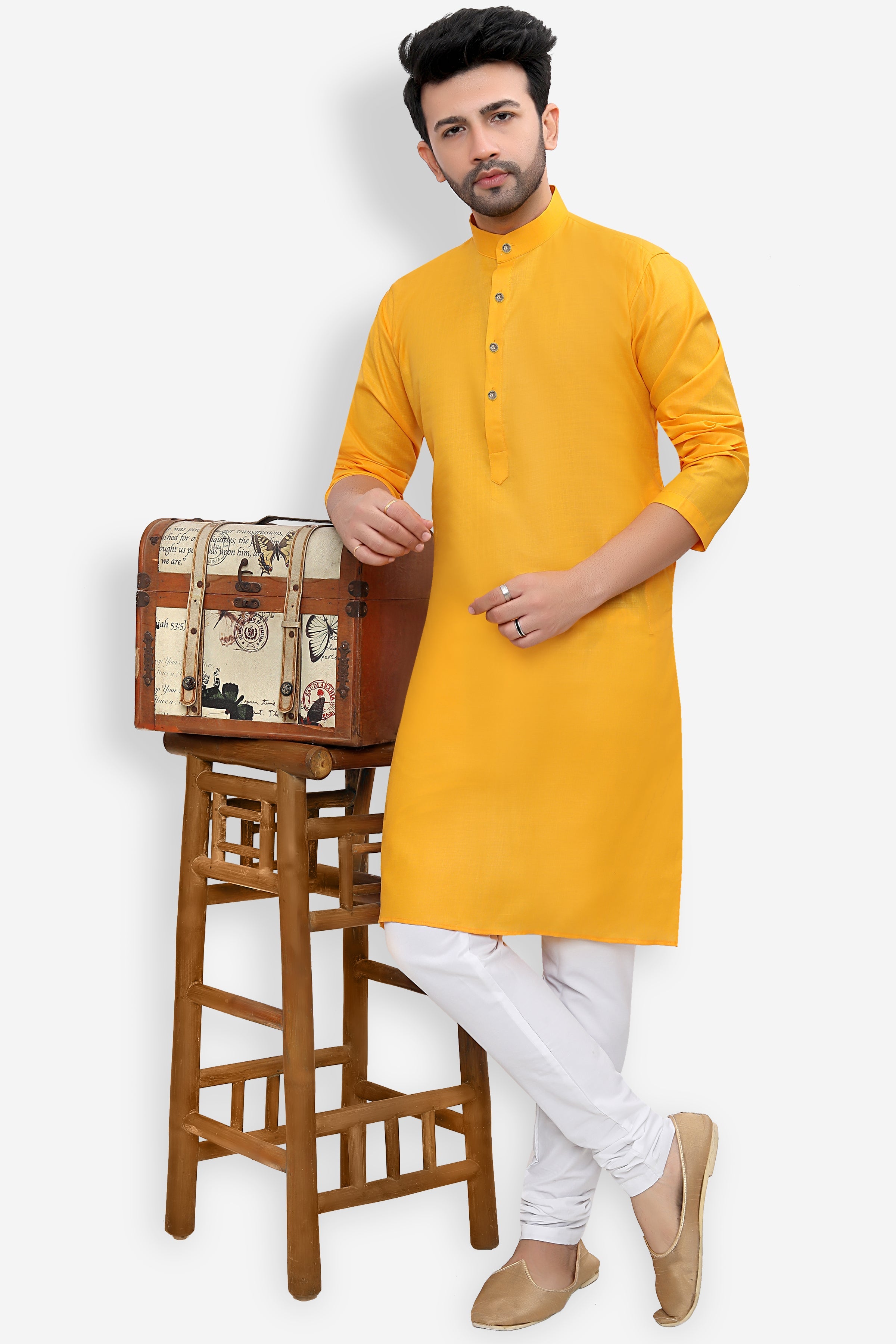 Cotton Kurta Pyjama Set for Men - Yellow | KPSGSMAN36 | DesiQlo