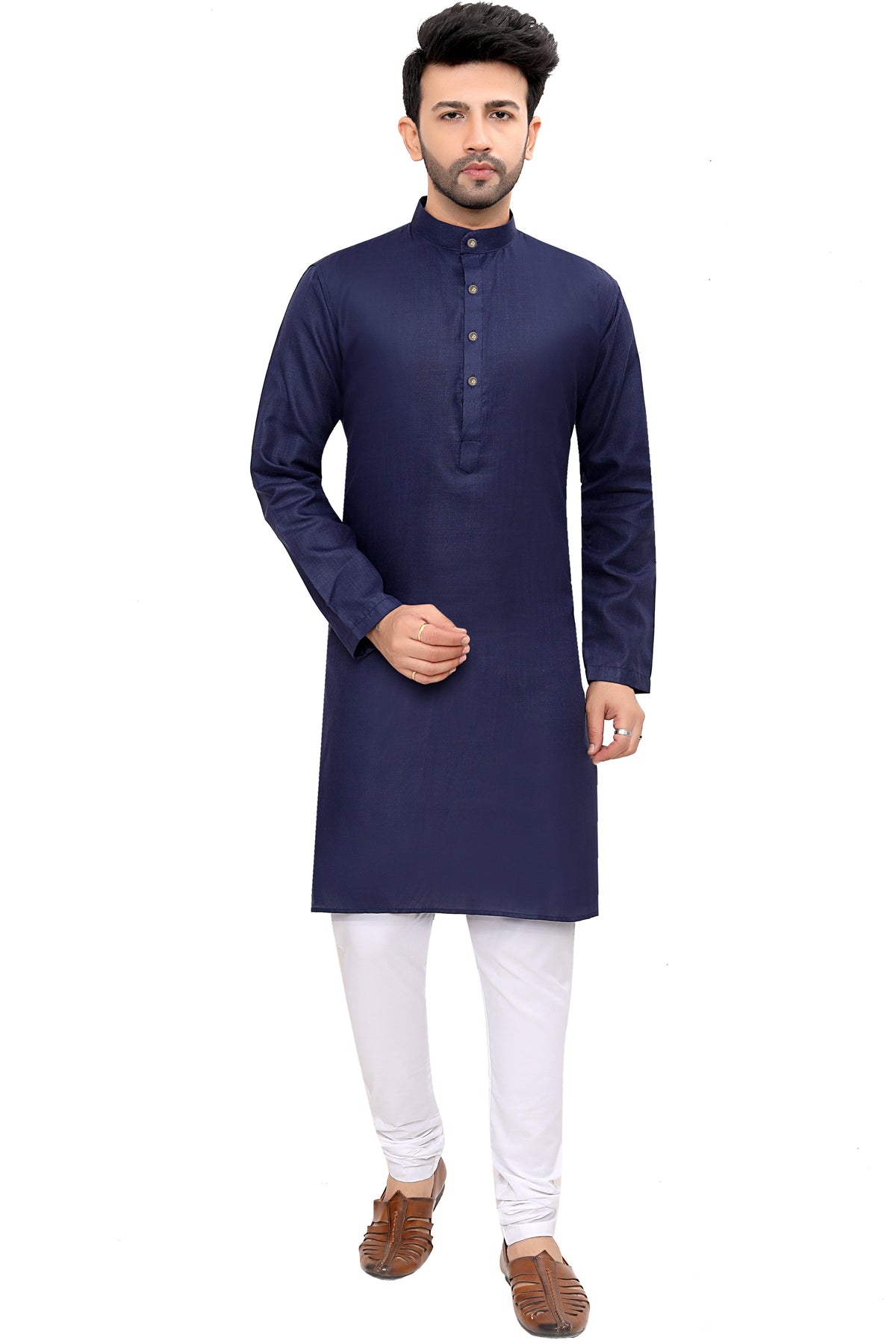 Cotton Kurta Pyjama Set for Men - Navy Blue | KPSGSNAV36