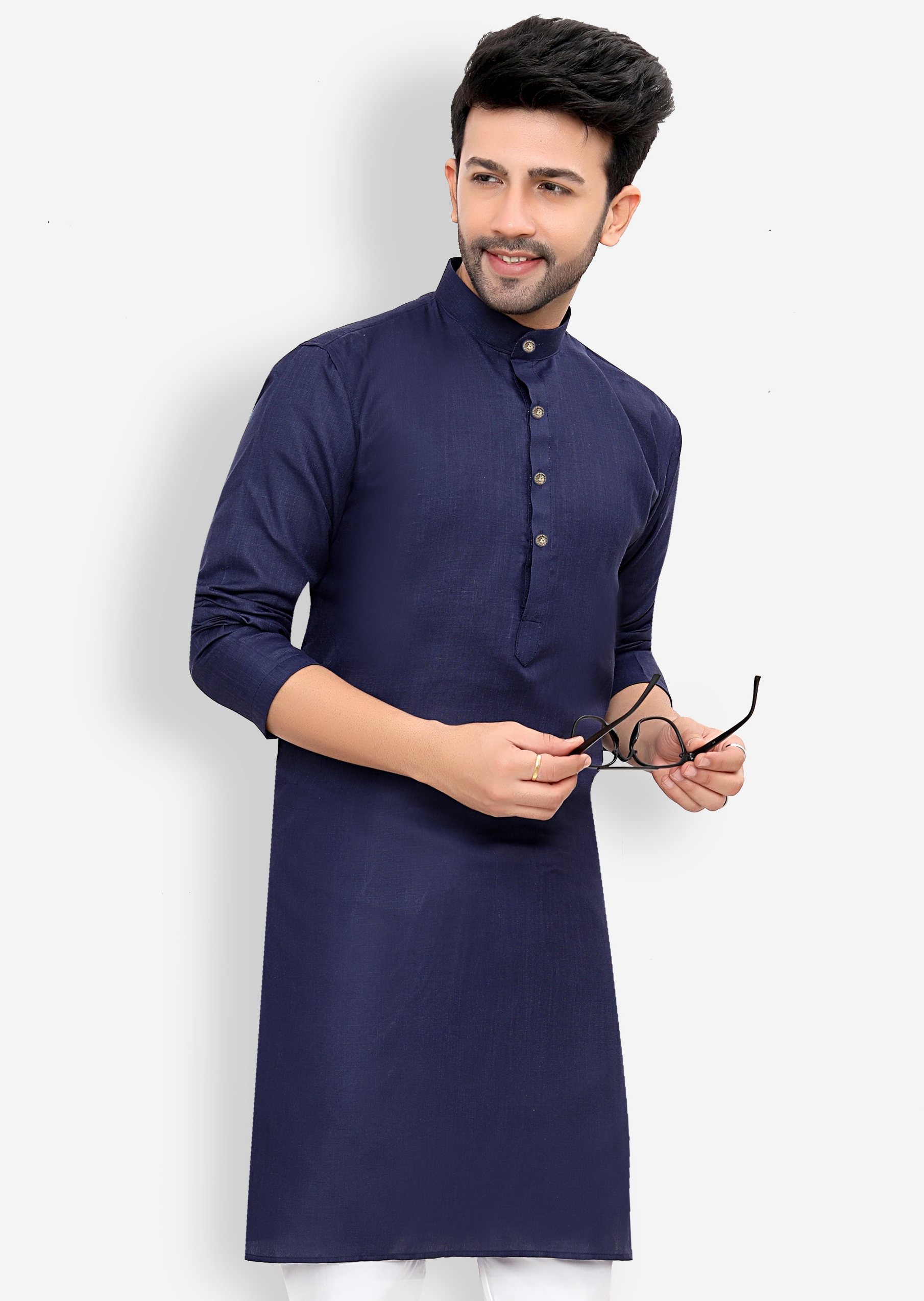 Cotton Kurta Pyjama Set for Men - Navy Blue | KPSGSNAV36 | DesiQlo