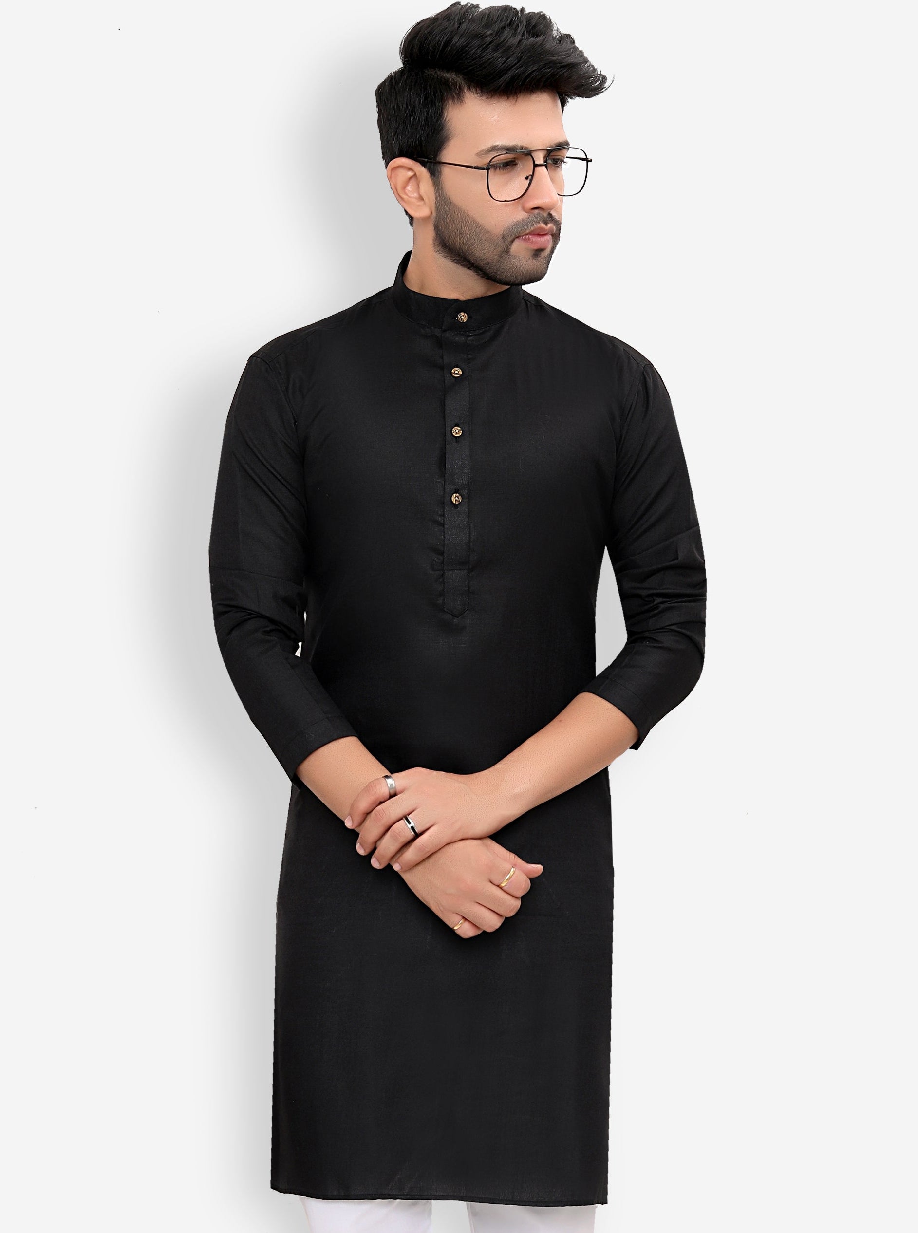 Cotton Kurta Pyjama Set for Men - Black | KPSGSBLK36 | DesiQlo