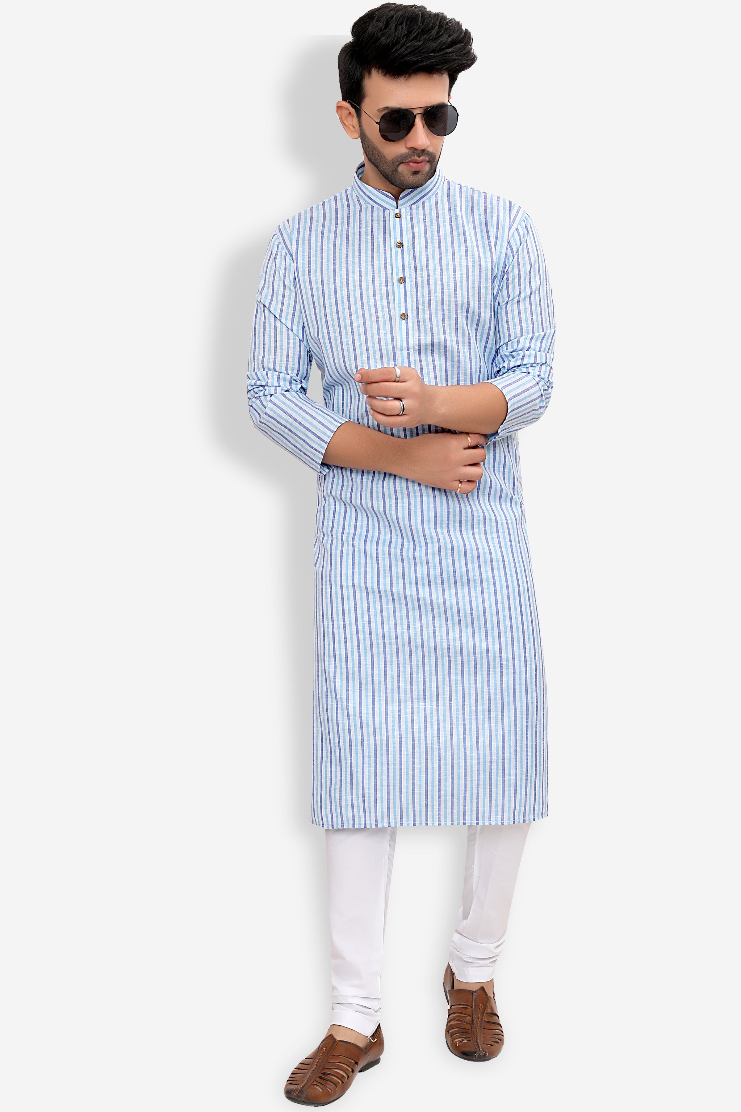 Linen Kurta for Men - Multicolor | KPKMTSBL42 | DesiQlo