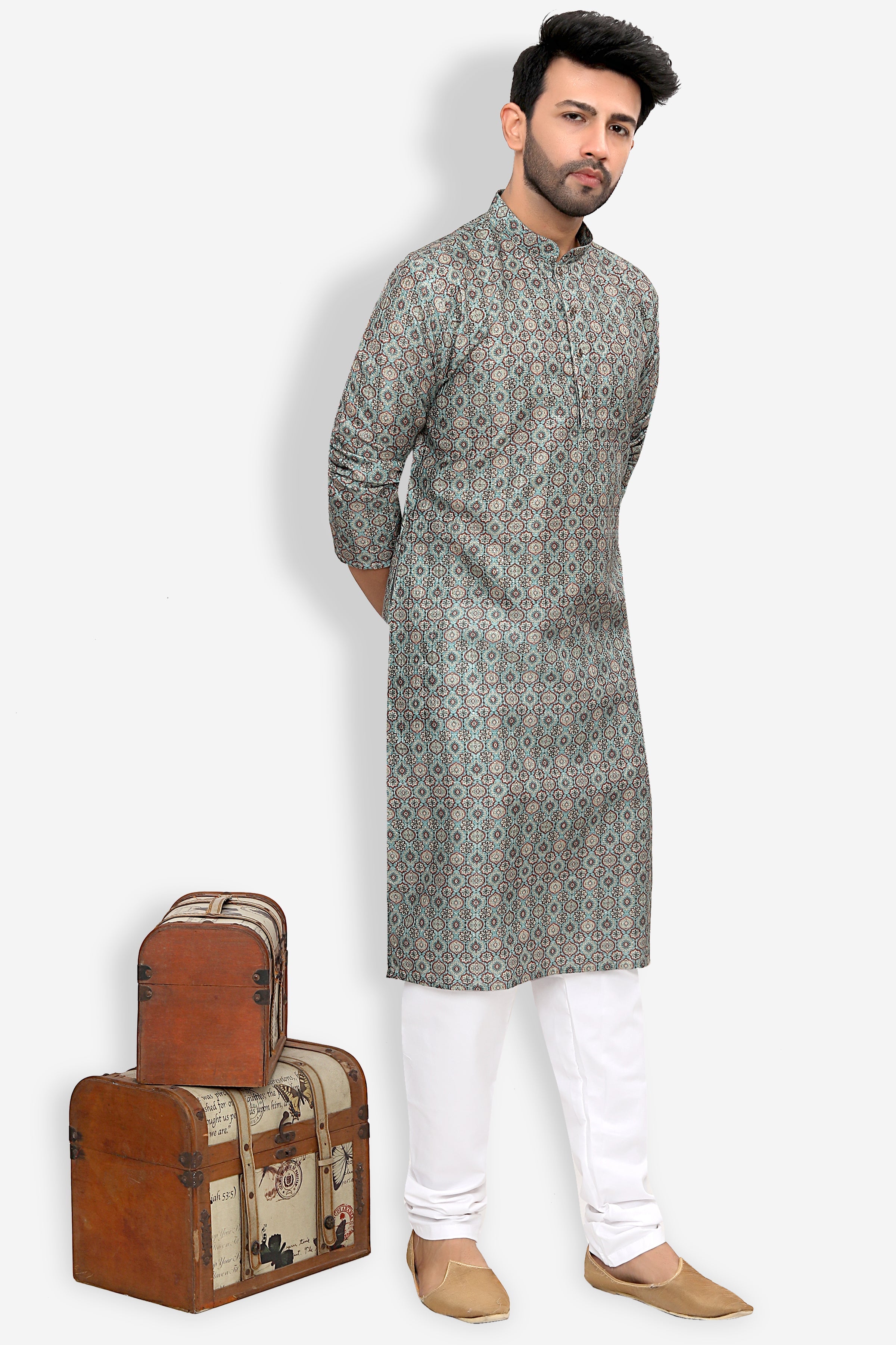 Silk Kurta for Men - Green | KPPDSDGR40 | DesiQlo
